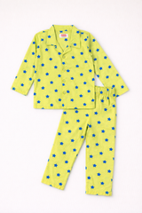Dadda Doodle Cotton Woven Full Sleeves Co-ords Night Suit With Star Print - Lime