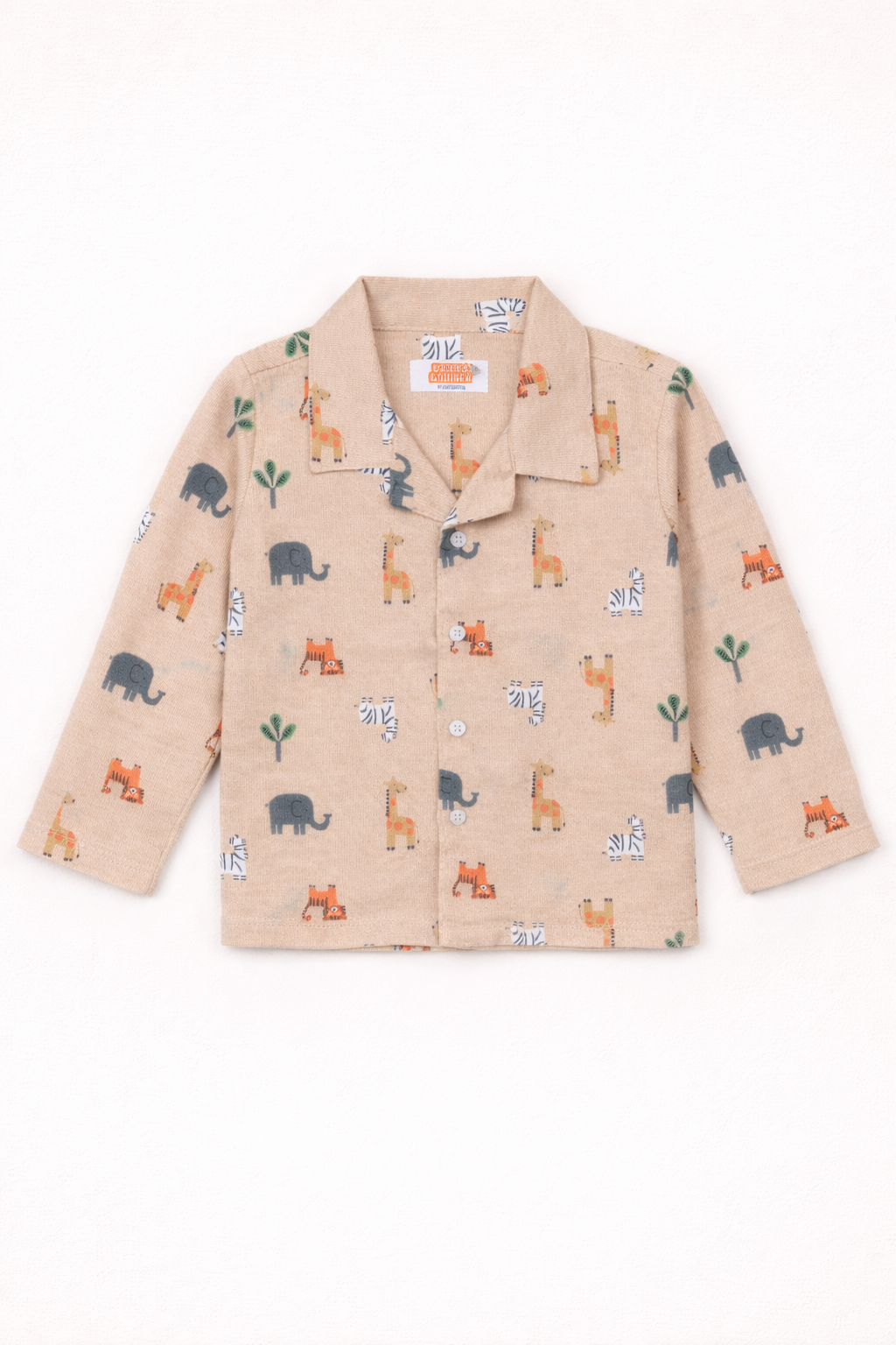 Dadda Doodle Cotton Woven Full Sleeves Co-ords Night Suit With Animal Print - Beige