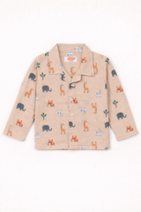 Dadda Doodle Cotton Woven Full Sleeves Co-ords Night Suit With Animal Print - Beige