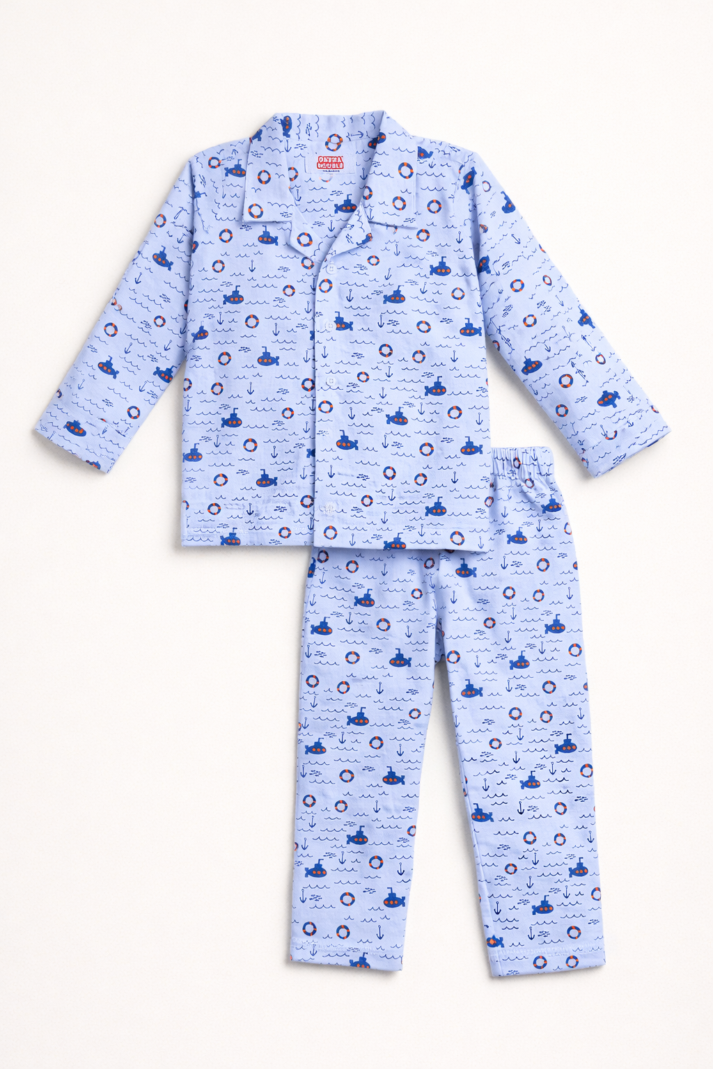 Dadda Doodle Cotton Woven Full Sleeves Co-ords Night Suit With Fish