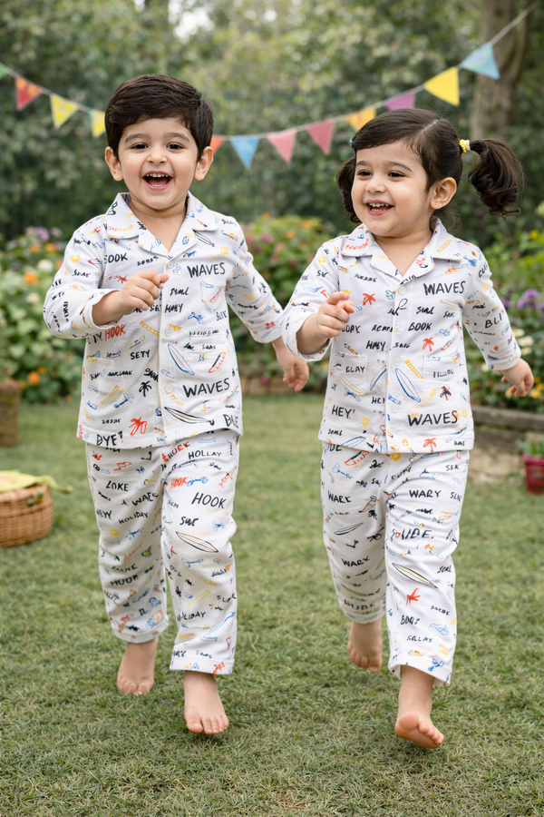 Dadda Doodle Cotton Woven Full Sleeves Co-ords Night Suit With Prints