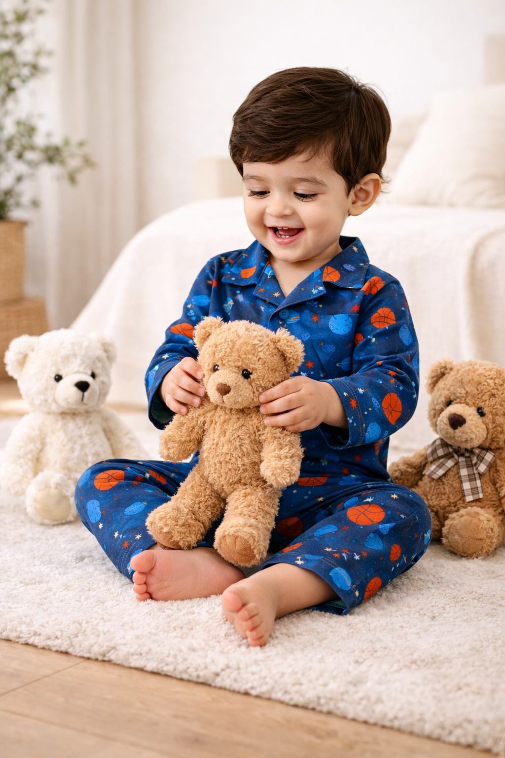 Dadda Doodle Cotton Woven Full Sleeves Co-ords Night Suit With BasketBall Print