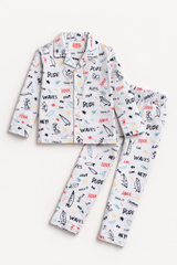 Dadda Doodle Cotton Woven Full Sleeves Co-ords Night Suit With Prints