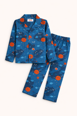 Dadda Doodle Cotton Woven Full Sleeves Co-ords Night Suit With BasketBall Print