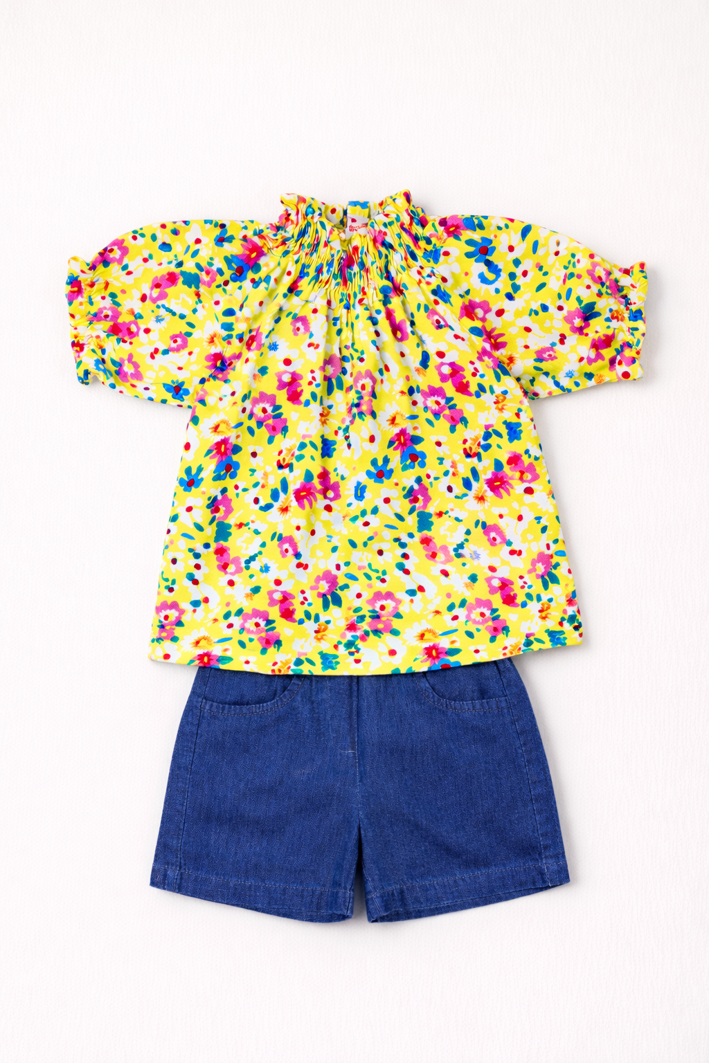 Dadda Doodle Cotton Woven Short Sleeves Co-ords Set With Floral Print – Yellow