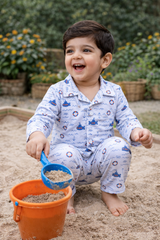 Dadda Doodle Cotton Woven Full Sleeves Co-ords Night Suit With Fish