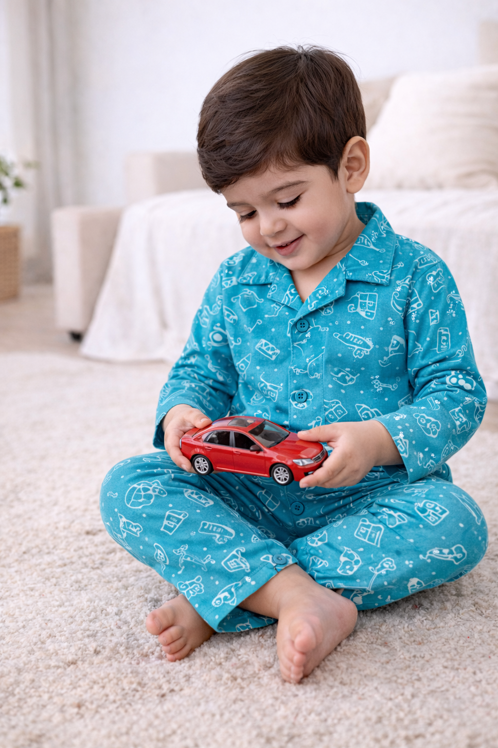 Dadda Doodle Cotton Woven Full Sleeves Co-ords Night Suit With Winter Blue