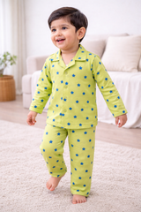 Dadda Doodle Cotton Woven Full Sleeves Co-ords Night Suit With Star Print - Lime
