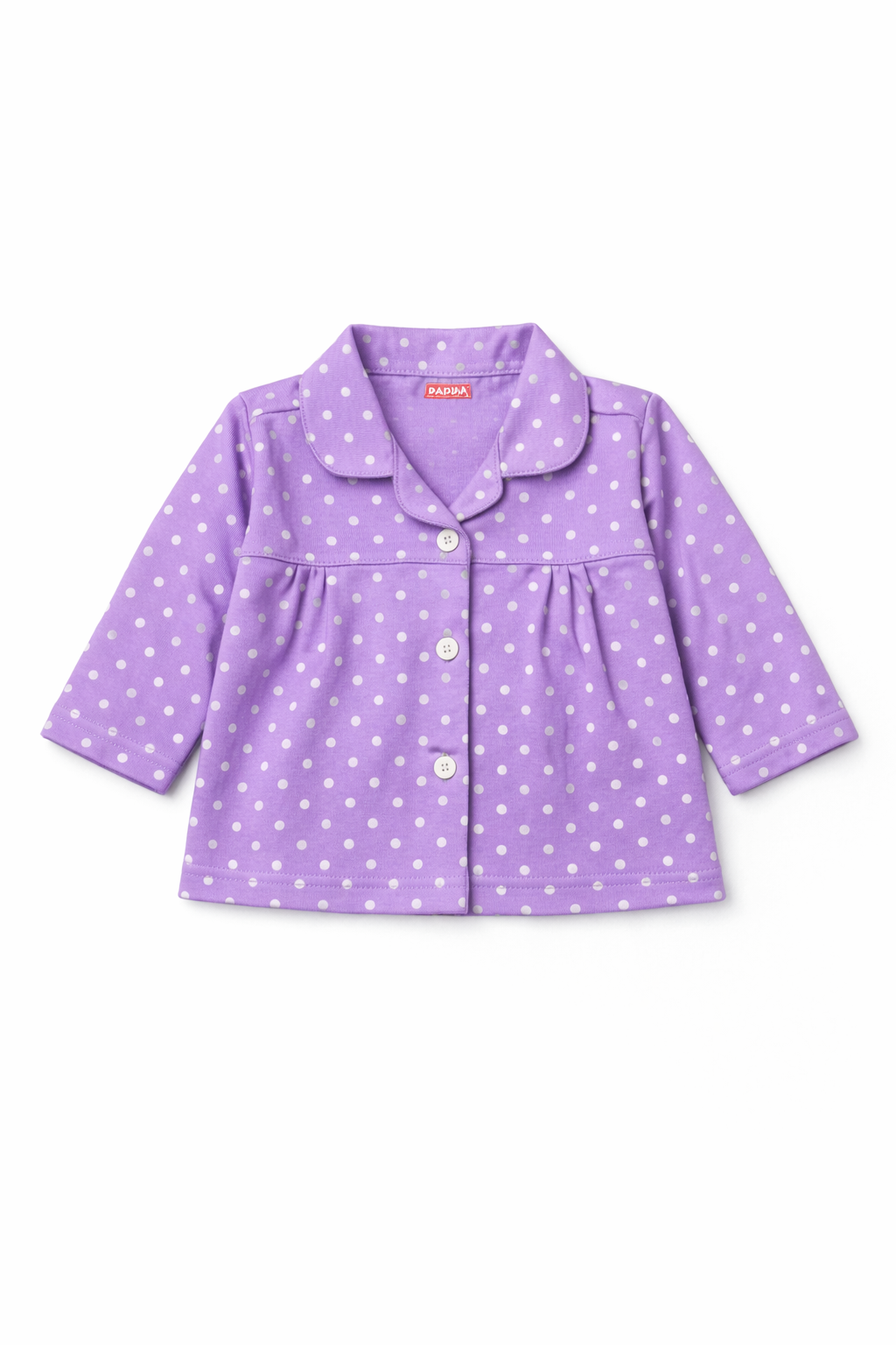 Dadda Doodle Cotton Knit Full Sleeves Co-ords Night Suit With Polka Dots- Purple