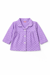 Dadda Doodle Cotton Knit Full Sleeves Co-ords Night Suit With Polka Dots- Purple