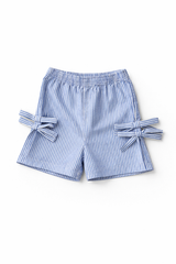 Dadda Doodle Cotton Woven Sleeveless Co-ords Set With Striped Bow Detail – Blue