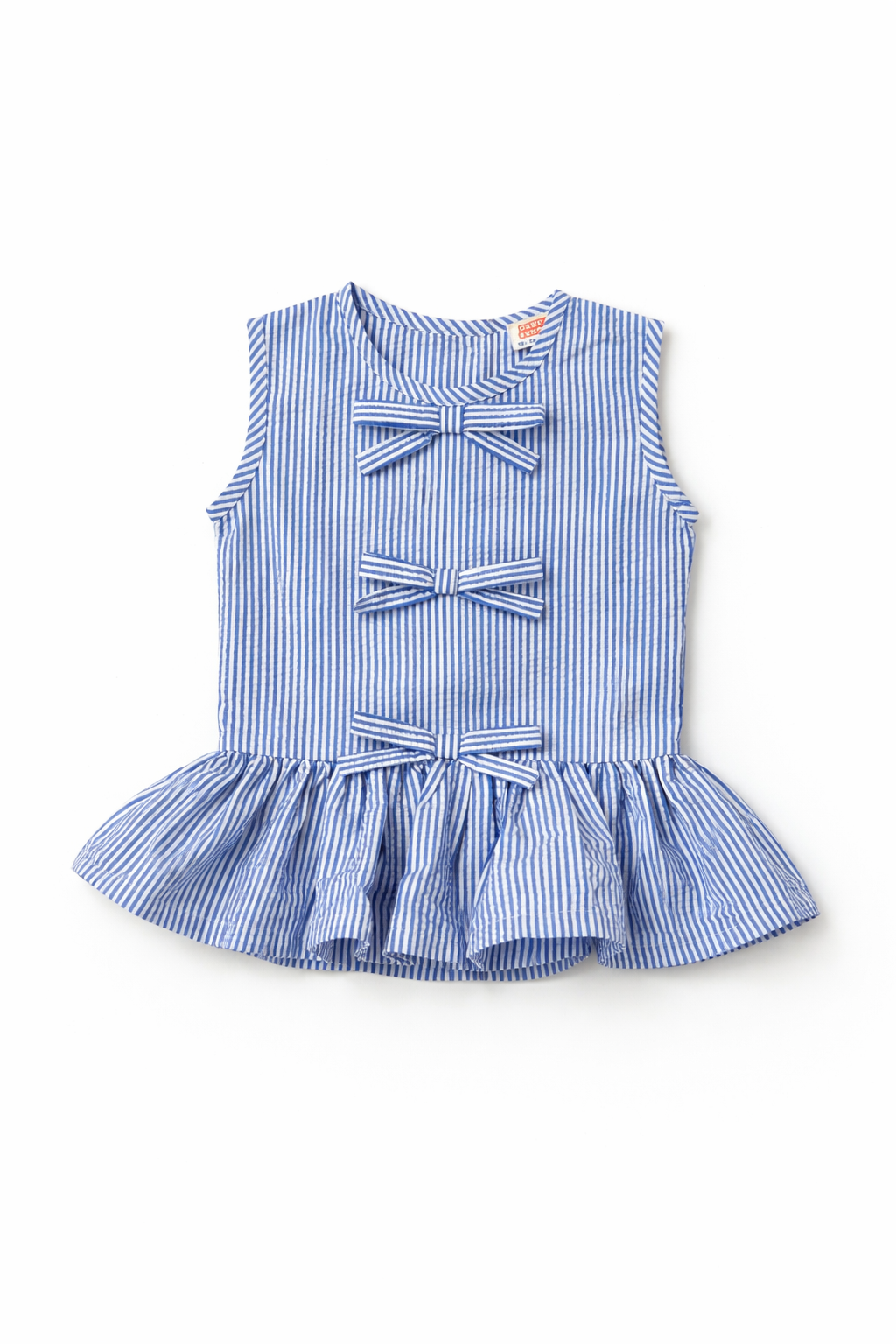 Dadda Doodle Cotton Woven Sleeveless Co-ords Set With Striped Bow Detail – Blue