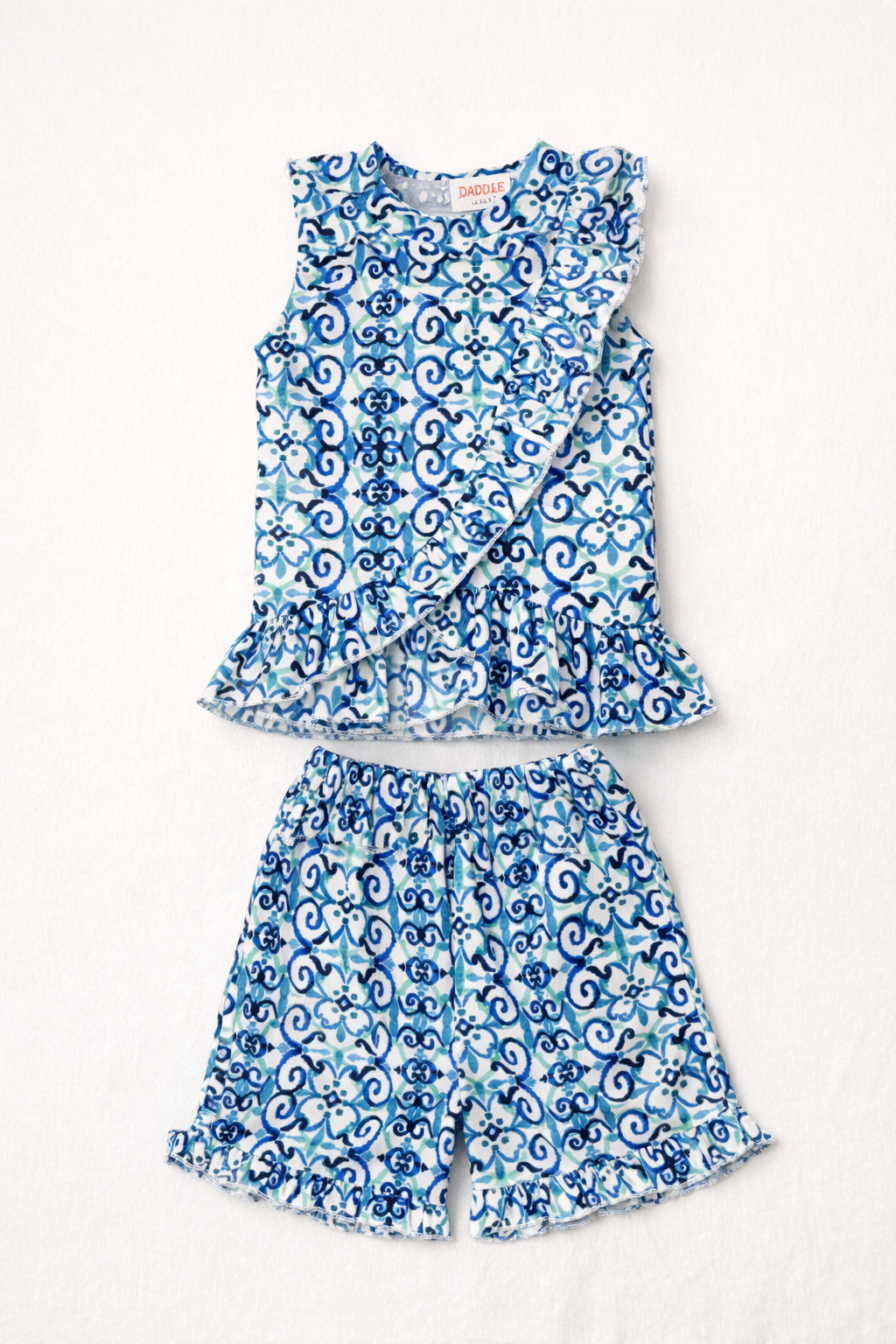 Dadda Doodle Half Sleeves Abstract Print Top & Shorts Set - Blue