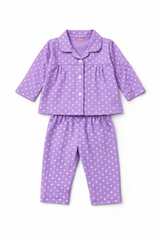 Dadda Doodle Cotton Knit Full Sleeves Co-ords Night Suit With Polka Dots- Purple
