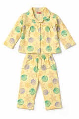 Dadda Doodle Cotton Knit Full Sleeves Co-ords Night Suit With Oyster-Yellow