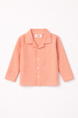 Dadda Doodle Cotton Woven Full Sleeves Co-ords Night Suit With Checkered Print- Orange