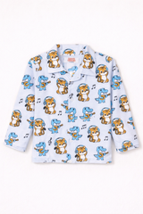 Dadda Doodle Cotton Woven Full Sleeves Co-ords Night Suit With Animal Print - White