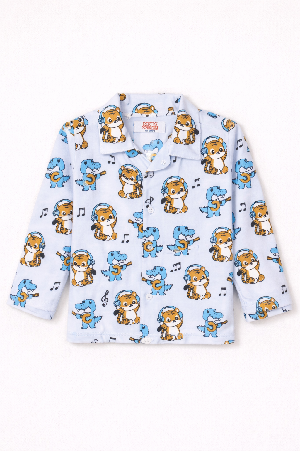 Dadda Doodle Cotton Woven Full Sleeves Co-ords Night Suit With Animal Print - White