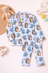 Dadda Doodle Cotton Woven Full Sleeves Co-ords Night Suit With Animal Print - White