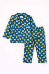 Dadda Doodle Cotton Woven Full Sleeves Co-ords Night Suit With Animal Print - Teal