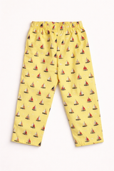 Dadda Doodle Cotton Woven Full Sleeves Co-ords Night Suit With Boat Print - Yellow