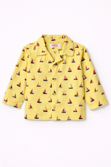 Dadda Doodle Cotton Woven Full Sleeves Co-ords Night Suit With Boat Print - Yellow