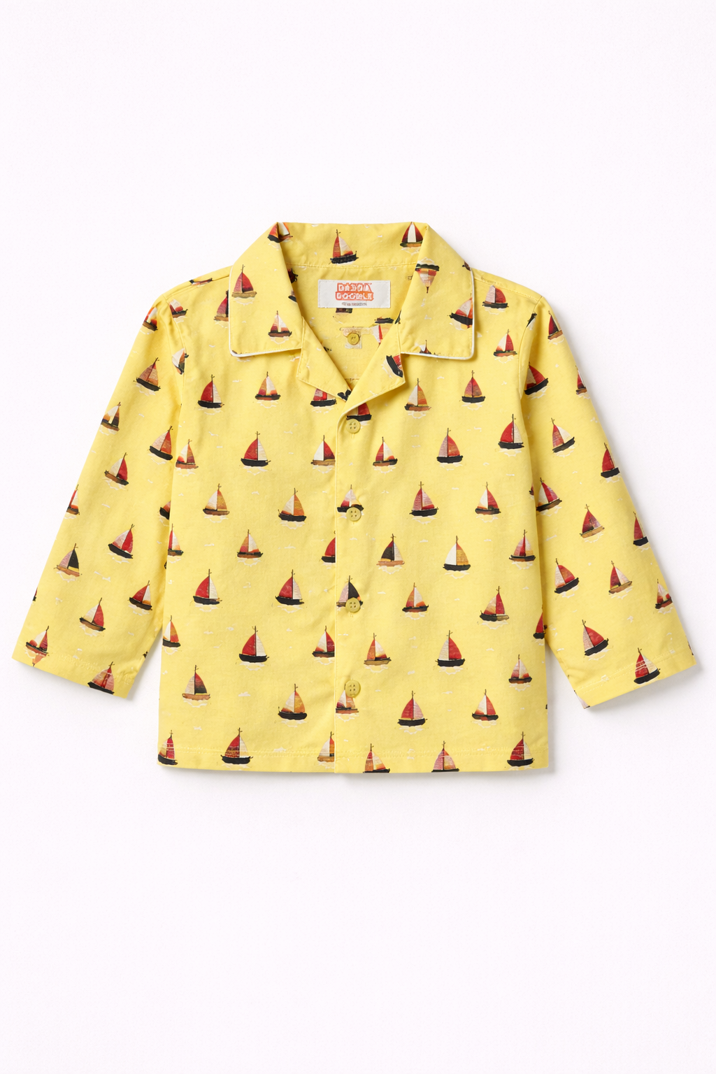 Dadda Doodle Cotton Woven Full Sleeves Co-ords Night Suit With Boat Print - Yellow