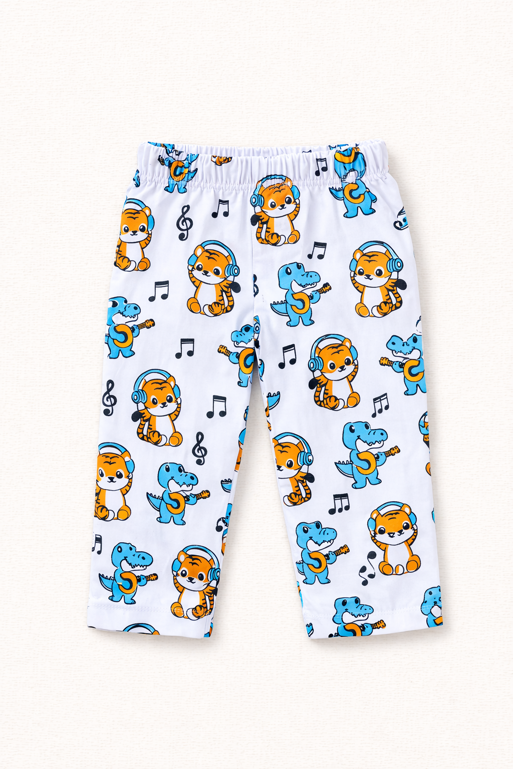 Dadda Doodle Cotton Woven Full Sleeves Co-ords Night Suit With Animal Print - White