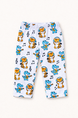 Dadda Doodle Cotton Woven Full Sleeves Co-ords Night Suit With Animal Print - White